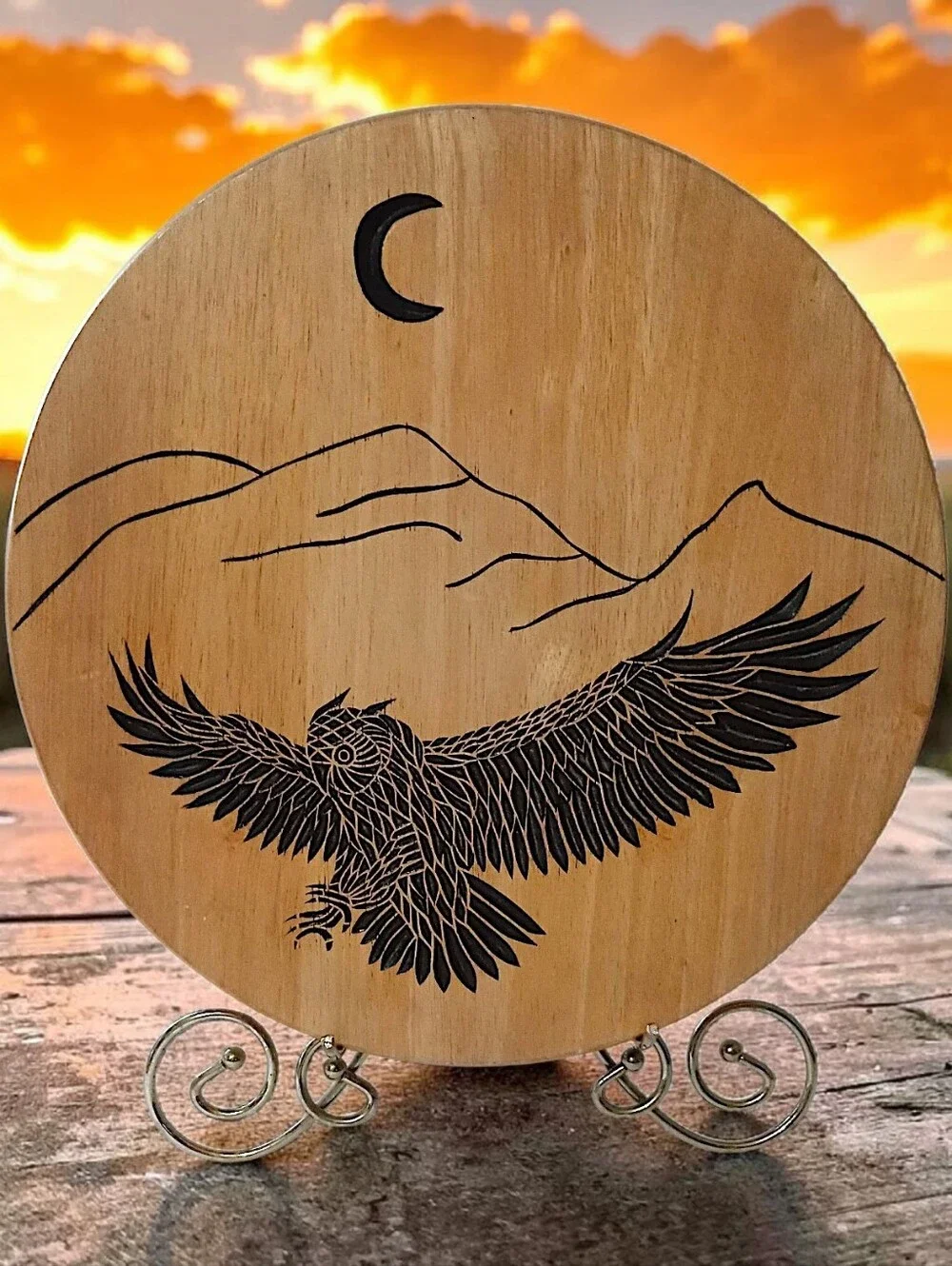 Hand Carved Owl Wooden Lazy Susan Turntable Serving Tray Rustic‎ Cabin Woodland